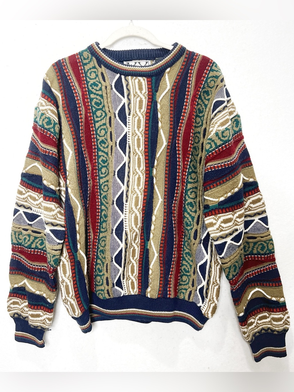 XX Stat Vintage 90s Coogi Style Textured Knit Sweater Large Biggie Hip Hop Era
